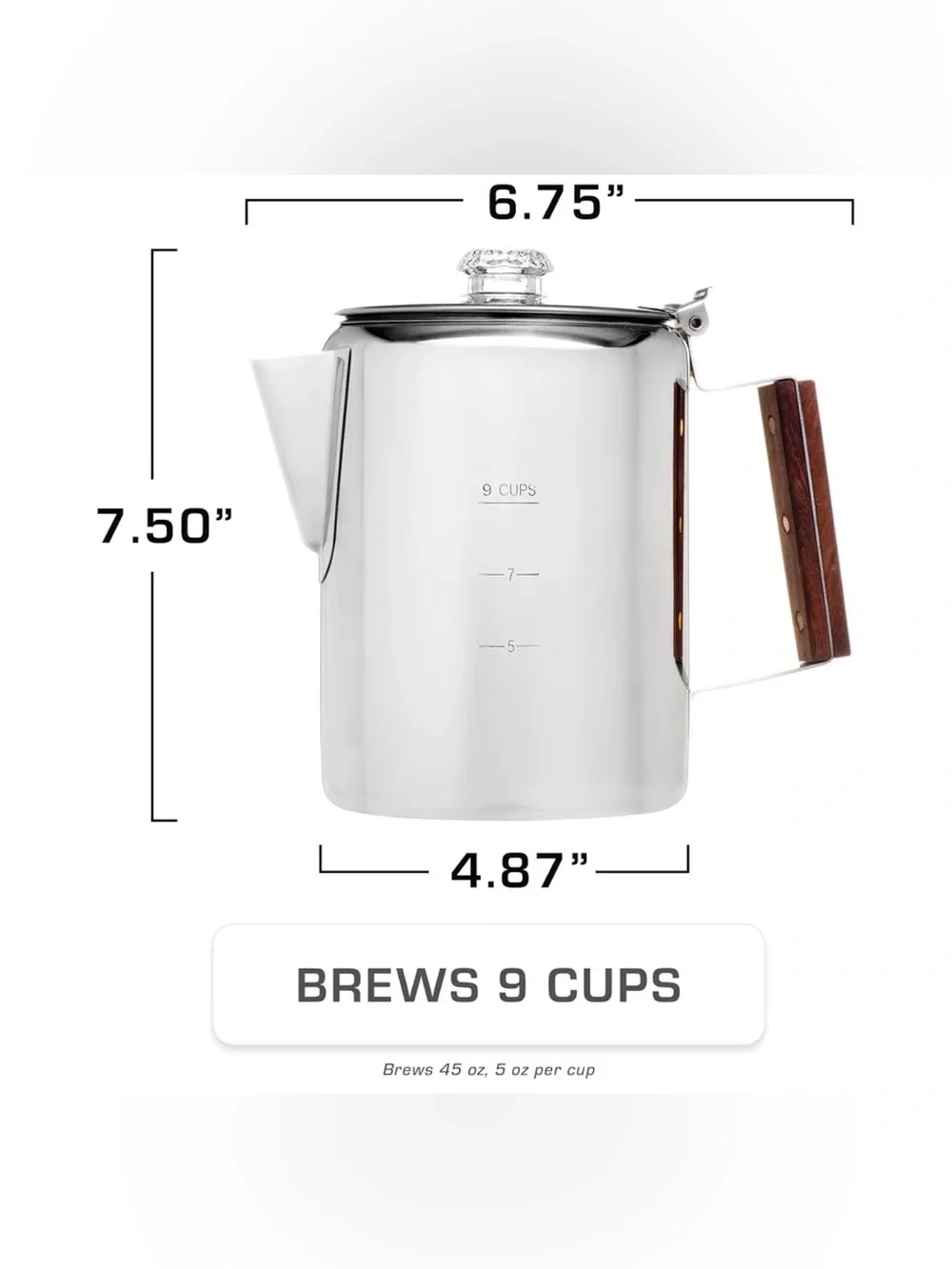 COLETTI Bozeman Percolator Coffee Pot — NO Aluminum or Plastic [9 cup]
